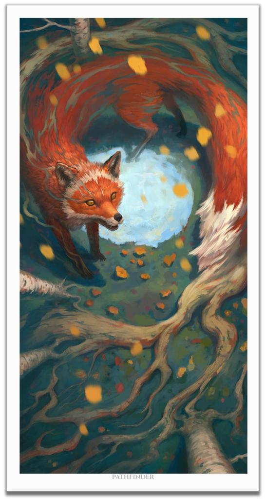 Pathfinder, is a painting of a fox. Hand painted by Aaron Holley. This link will take you to purchase the Boxwood Membership so you can purchase the limited edition print.